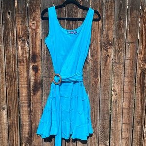 Cotton blue dress with wooden belt loop bohemian